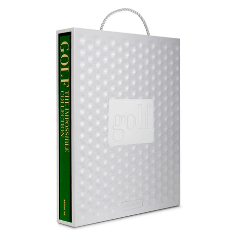 Spine and front textured casing of coffee table book titled "Golf"