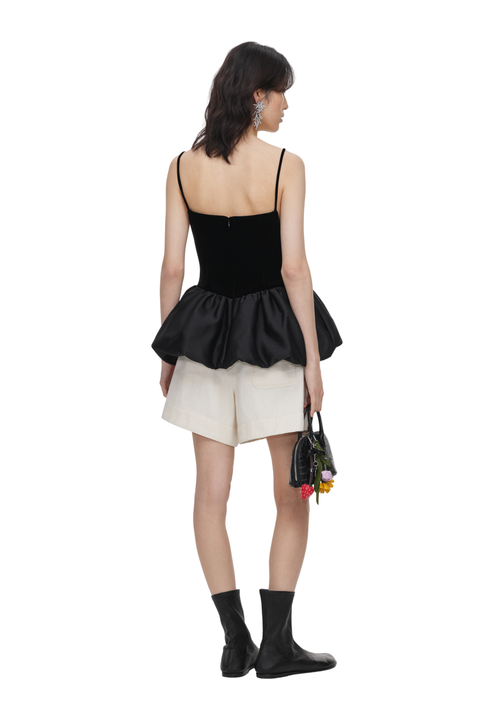 Black Velvet Bubble Hem Top