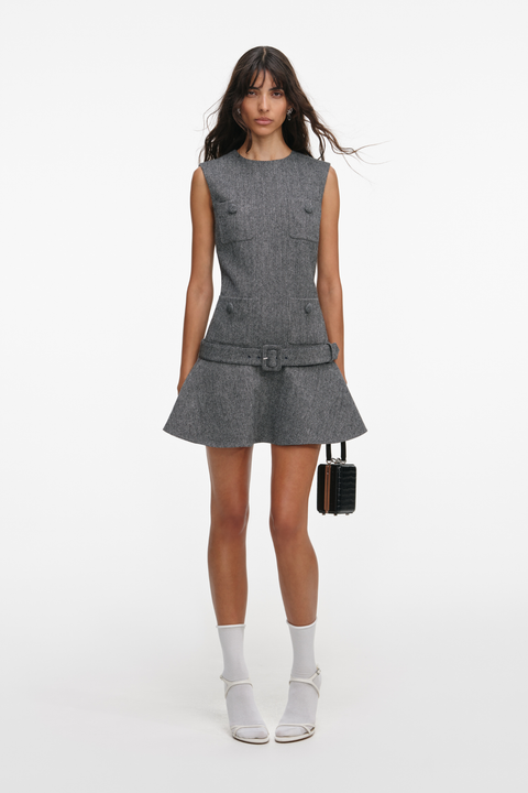 Herringbone Flared Mini Dress