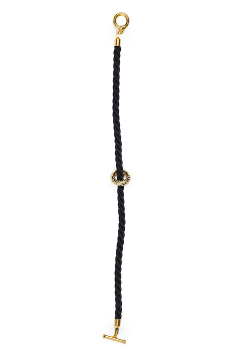Necklace With Black Cord And Golden Ring Charm