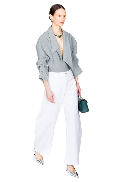 Tailored Bodysuit With Shirt Collar Insert