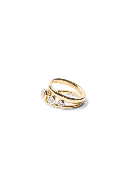 3 Stone Diamond Tilted Ring