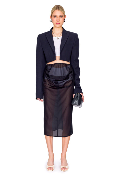 Navy Cropped Single Jacket