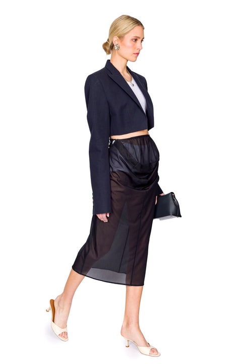 Navy Cropped Single Jacket