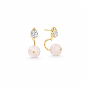 Eclipse Rose Quartz & Diamond Ear Jacket Stud Earrings