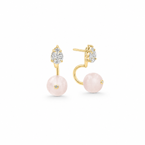 Eclipse Rose Quartz & Diamond Ear Jacket Stud Earrings