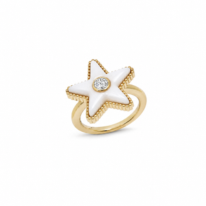 White Mother Of Pearl And Diamond Star Ring