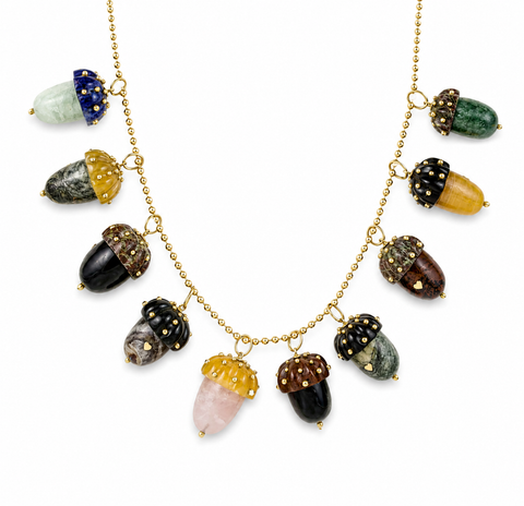 Carved Stone Acorn Pendant With Gold Balls