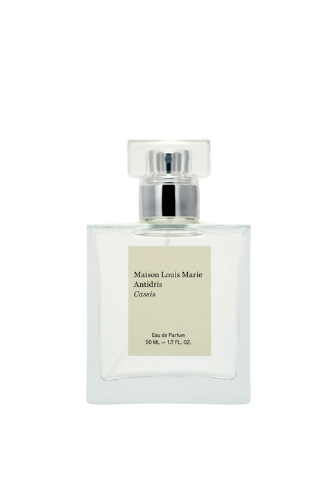 Maison Louis Marie Antidris Citrus Eau de Parfum in a square clear glass bottle with a silver atomizer and a beige label, centered on a white background.