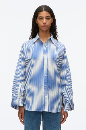 Striped Shirt With Cascade Drape Sleeve