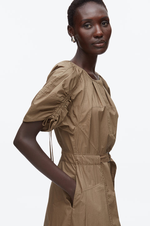 Ruched Sleeve Midi Dress