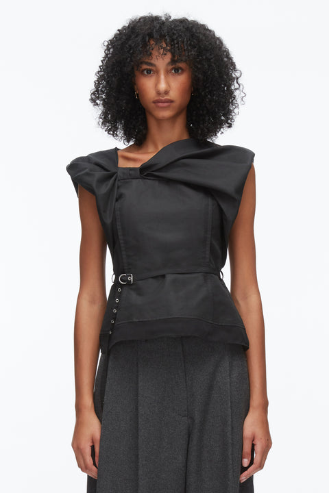 Sleeveless Bow Draped Top With Belt