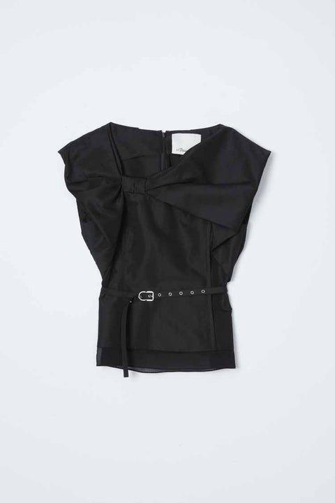 Sleeveless Bow Draped Top With Belt