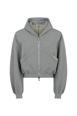 Gray hoodie with a zipper on a white background