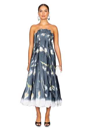 Jackie Pintucked Floral Strapless Gown