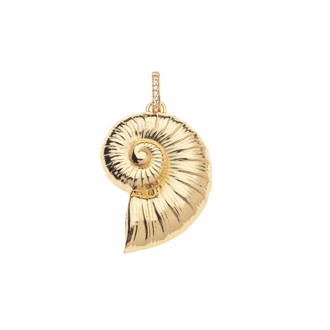 Back of the nautilus shell pendant in gold.
