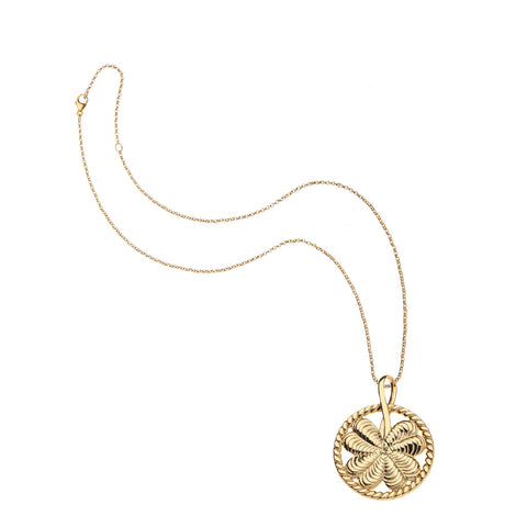 LUCKY Clover Cutout Pendant Coin Necklace