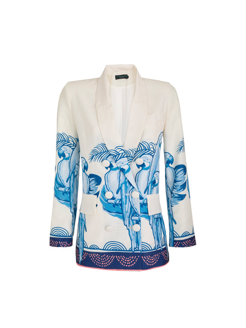 Blue macaw printed blazer jacket.