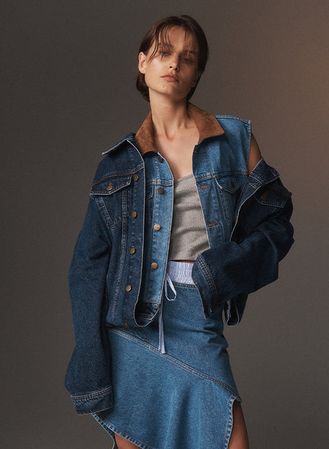 Deconstructed Washed Denim Skirt