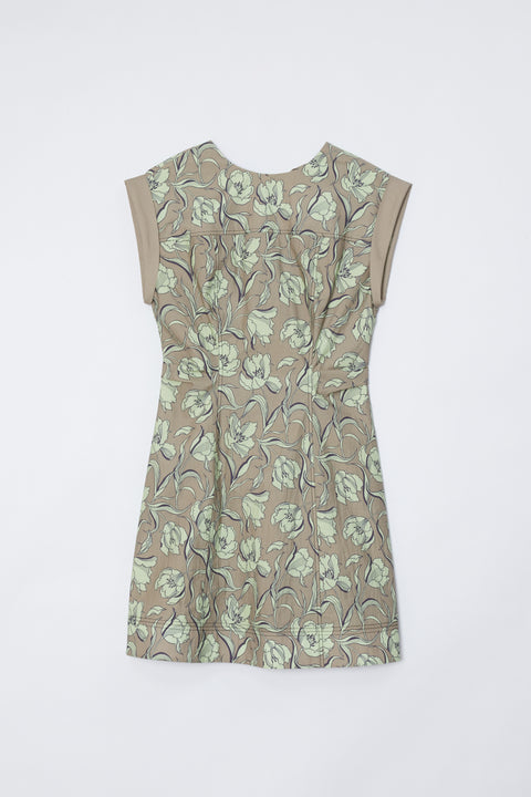 Short Sleeve Floral Mini Dress With Neck Ties