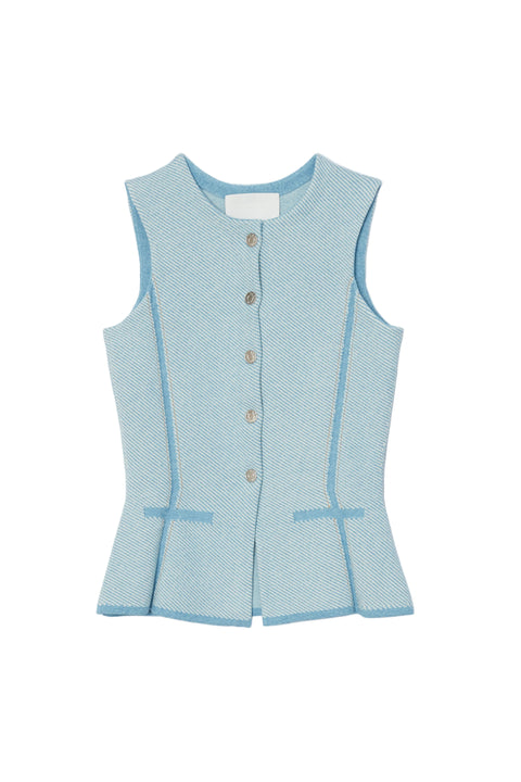Light blue sleeveless vest with buttons on a white background
