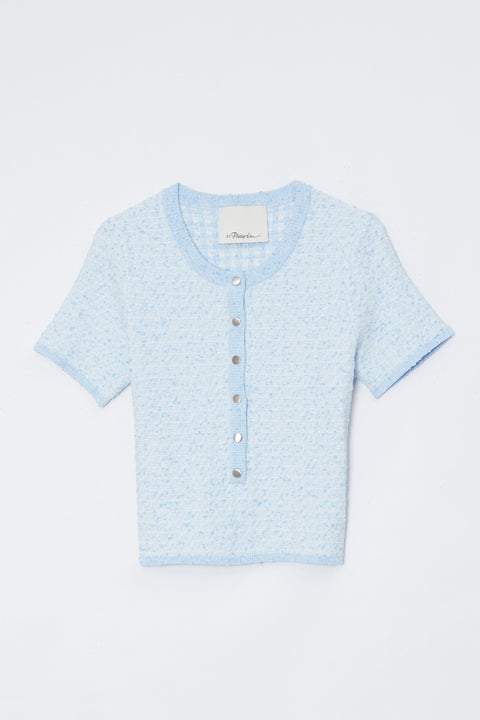 Short Sleeve Crew Neck Top With Button Placket