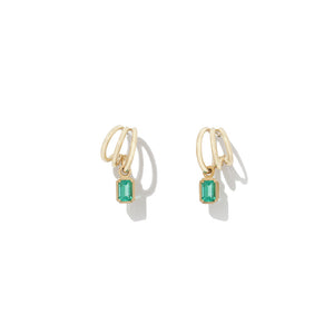 Triple Huggie Emerald Earrings