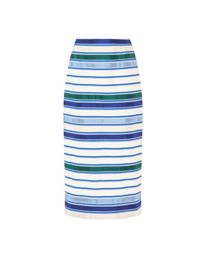 Ribbon striped midi pencil skirt.