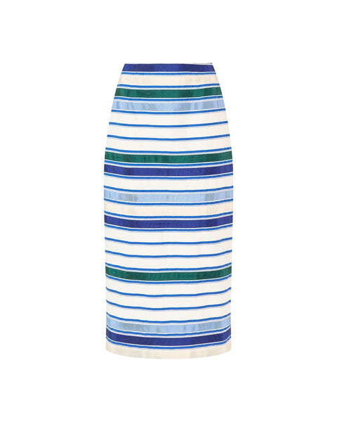 Ribbon striped midi pencil skirt.

