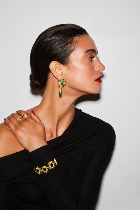 The Hathor Teardrop Earrings Malachite