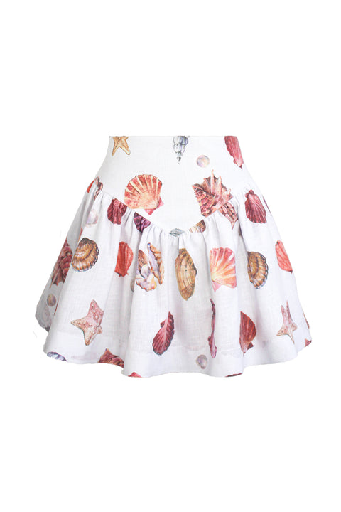 White seashell printed mini skirt.