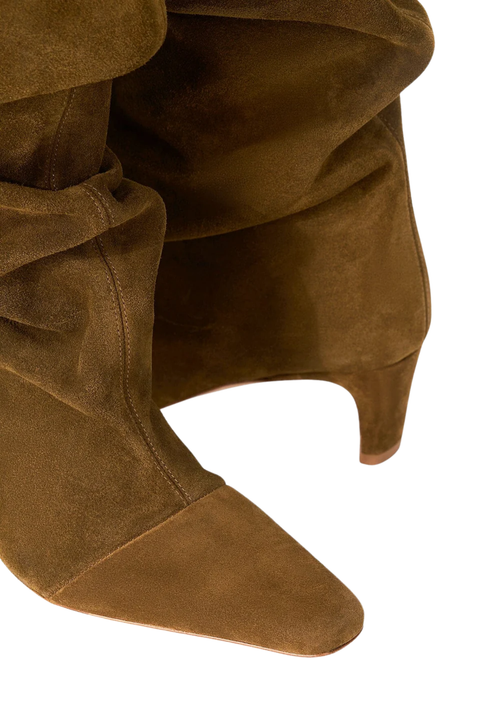 Brown suede boots on a white background