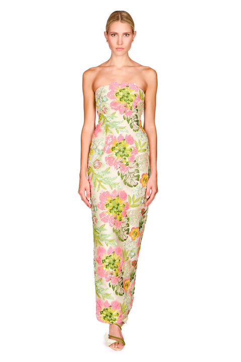 Strapless Floral Chiffon Dress
