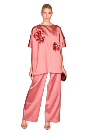 Satin Twill Wide Leg Trousers