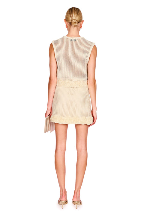 Cream Crochet Flower Knit Skirt