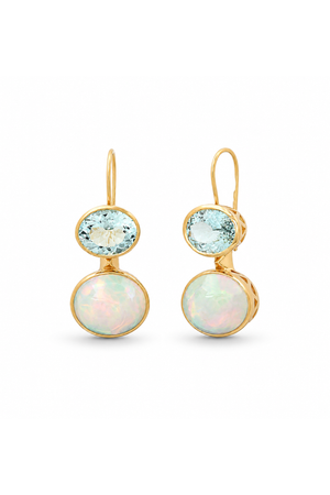 Aquamarine and Opal Duo Earrings
