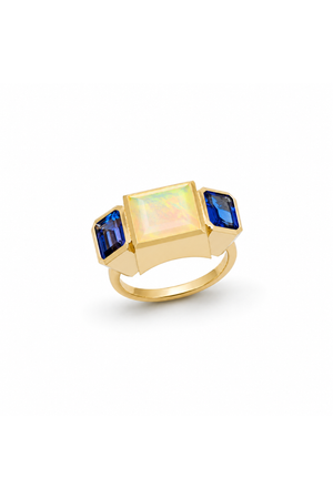 Opal and Tanzanite Trilogy Ring