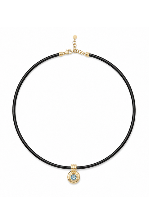 Blue Topaz Black Leather Ripple Choker