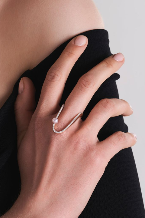 Aurora Ring Half Pavé with Akoya Pearl