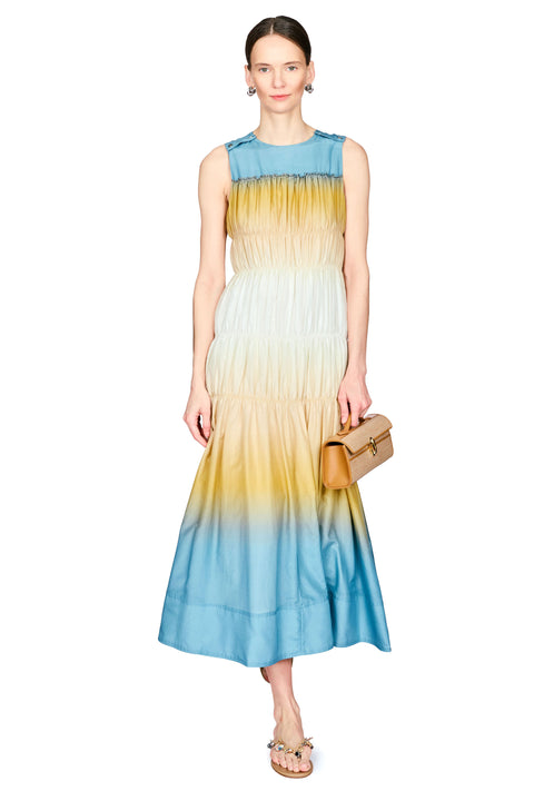 Ombre Voile Gathered Maxi Dress