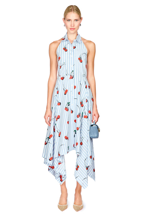 Bunny Ear Tie Handkerchief Cherry Shirt Dress