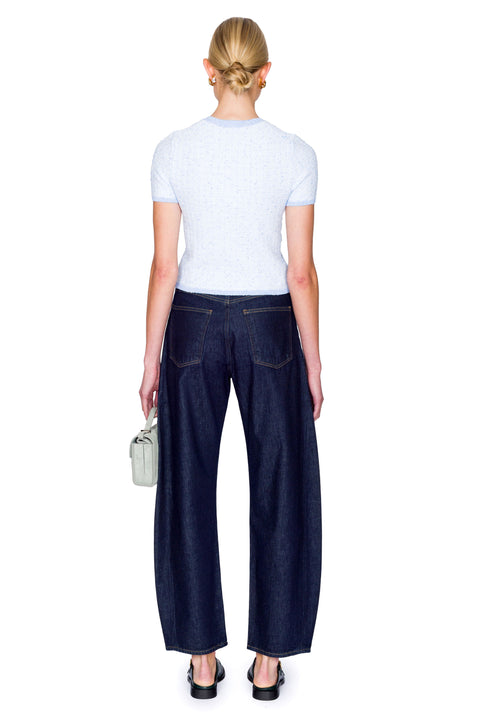 Short Sleeve Crew Neck Top With Button Placket