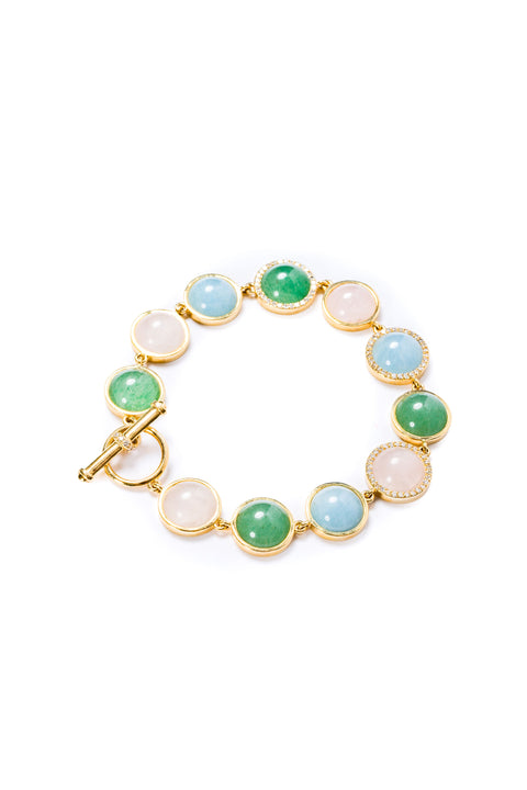 Eclipse Bracelet With Aventurine, Rose Quartz, Aquamarine, And Diamonds
