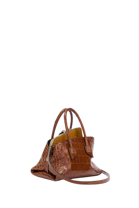 Multi-brown croc handbag with strap