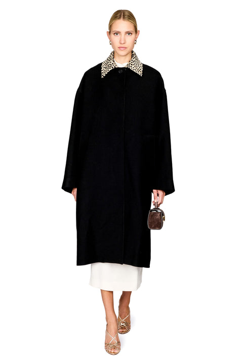 Cheetah Collar Wool Coat