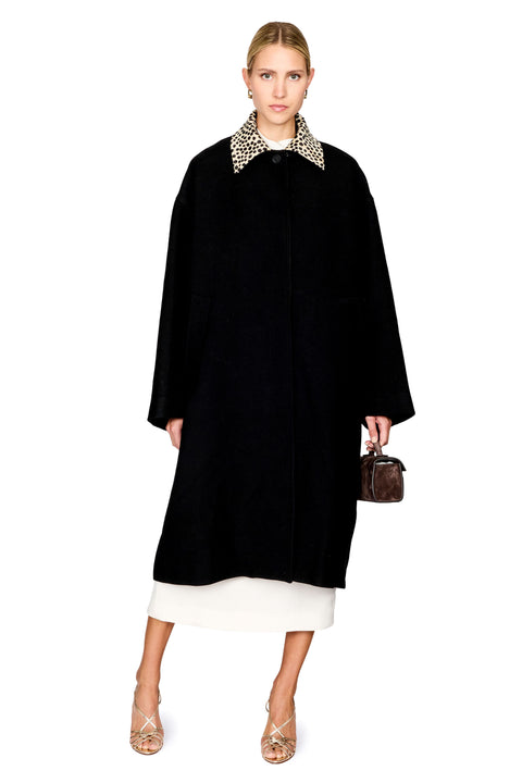Cheetah Collar Wool Coat