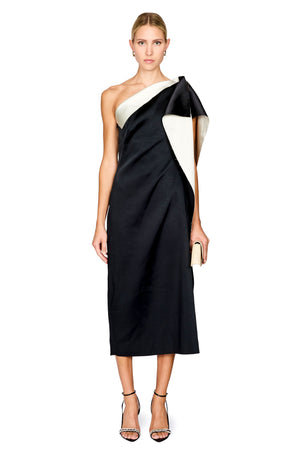 Sculptural Double-Satin Off-Shoulder Dress