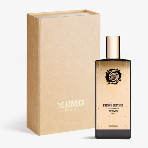 French Leather Perfume bottle with the box it comes packaged in